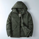Green hooded jacket on a light gray background, Obroi