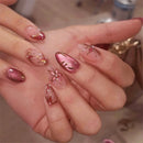 24pcs Leaf Flower Pattern Press On Nails Rose Red Nails Full Cover Spring Wearable Almond Nail
