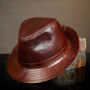 Genuine Leather Men Gentleman Fedoras Hat for Performance Travel Warm Winter Autumn Top Hat