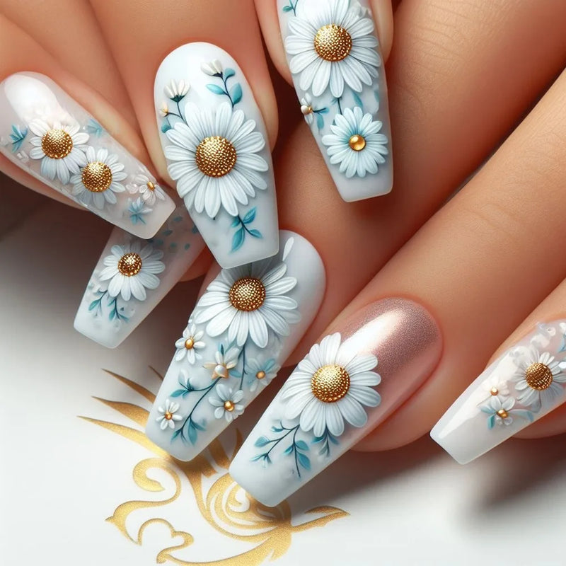 Press on Nails Flower False Nail Full Cover Manicure Tips Fake Nails Set