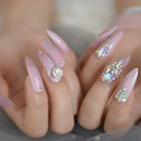Nails Pink White Gradient Nails Luxury 3D Diamond Rhinestone Inlaid Steeple Long Nail