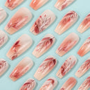 24 Pcs Gradient Press on Nails Ballet Medium Long Nail Tips Reusable False Nails Press on Coffin Removable