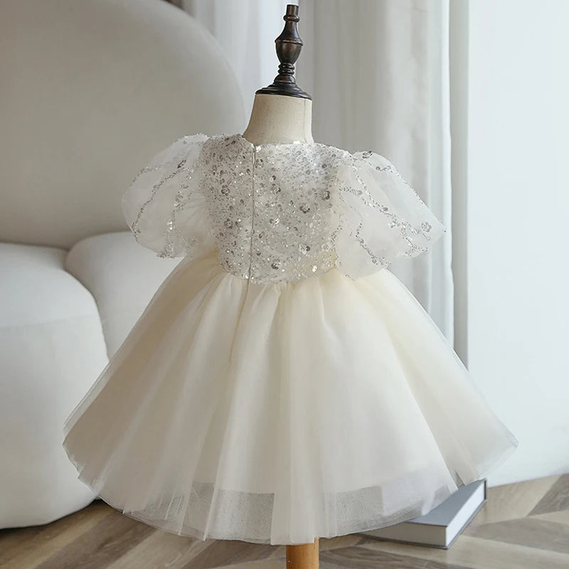 Spring Girls Princess Dress Toddler Baby Girls Baptism Christening Gown Party Wedding Princess White Tulle