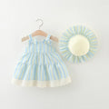 Summer Baby Girl Dress Cute Vertical Striped Children'S Clothes For Birthday Parties Hat(9 Months -3 Years Old)