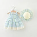 Summer Baby Girl Dress Cute Vertical Striped Children'S Clothes For Birthday Parties Hat(9 Months -3 Years Old)