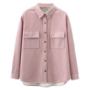Women's Casual Style Solid Fleece-lined Shirt Autumn And Winter Loose Lapel Top