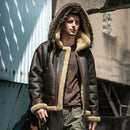 Men Shearling Jacket Hooded Sheepskin Coat Thick Warm Winter Pilot Jacket