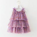 Sleeveless Children's Cake Dress Princess Girls Mesh Dance Dresses Birthday Baby Dress 1-7Y