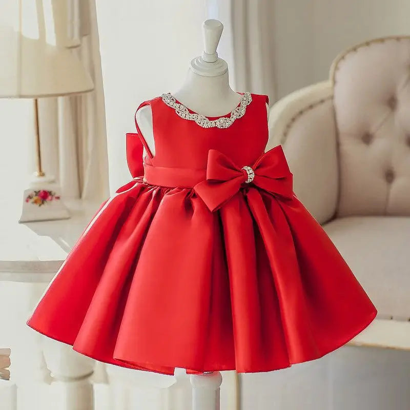 Flower Girl Dress Princess Dress Girl Puffy Dress Red Children's Evening Dress Baby Girl First Birthday Performance Dress Summer