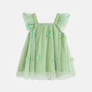 Green dress with butterfly designs on a white background, Obroi