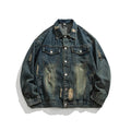 Denim Jacket Men Women Lapel Blue Denim Coat Autumn Youth Windproof Loose Jacket