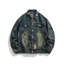 Denim Jacket Men Women Lapel Blue Denim Coat Autumn Youth Windproof Loose Jacket