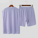 Knitted Texture Sleeveless Suits Solid Drop Shoulder Vests Shorts Two-piece