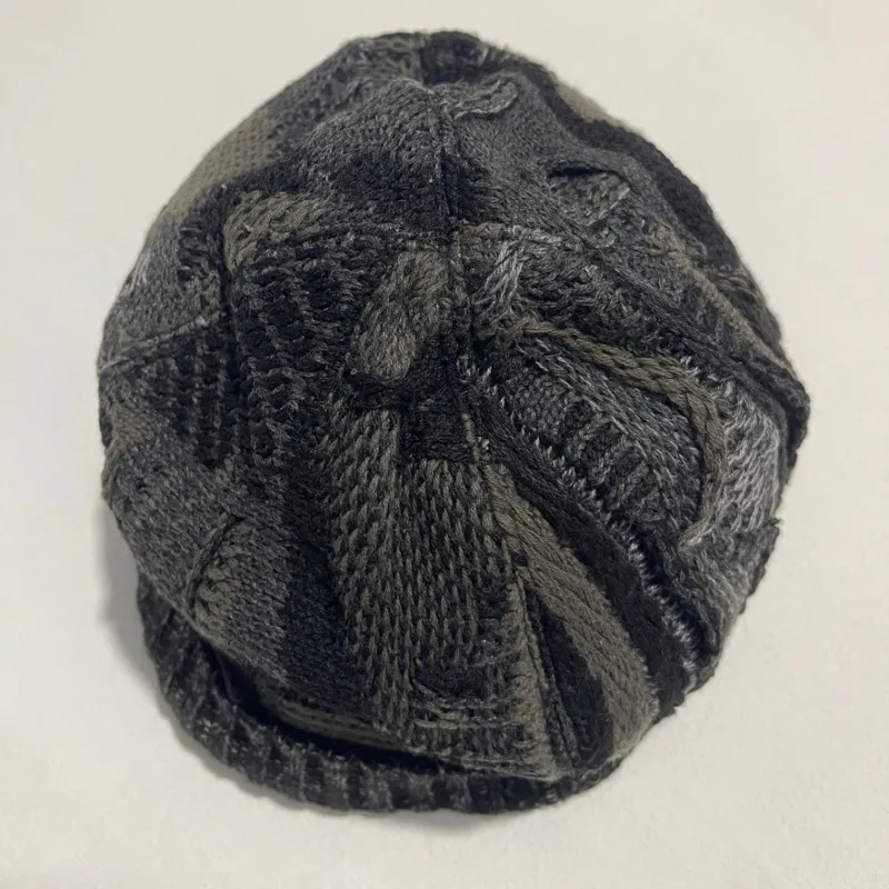Handmade Men's Warm Hat Wool Blend Retro Patchwork Geometric Colour Block Knit Hat