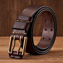 Men Belt Genuine Leather Belt Copper Double Needle Buckle Handmade Jeans Belt Male Strap