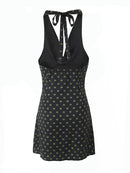 Women Sweet Vintage Chic Halter Neck Mini Dress Slim Backless Short Dresses
