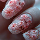 Pink Flower False Nails Sets Short Ballet Press on Nails Glitter Design Fake Nail Tips Wearable Square Manicure