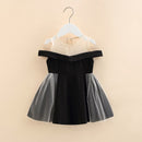 Summer Children Off Shoulder Short Sleeve Lace Patchwork Dress For Little Kids Baby Girls