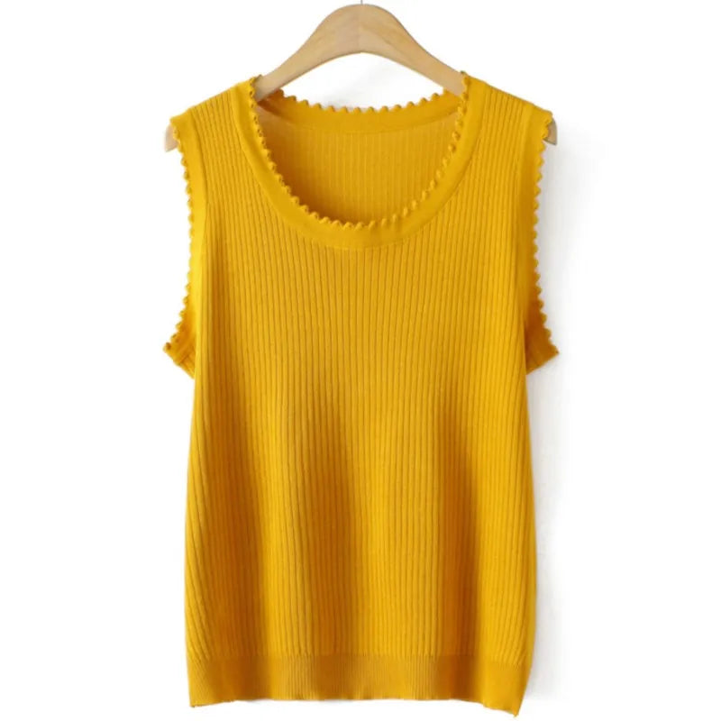 Tank Top For Women Summer Crescent Ice Silk Knit Sleeveless Tee Oversized Curve Clothes