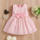 Princess Infant Baby Girls Party Dress Solid Plaid Sleeveless Sundress With Bowknot Belt