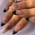 24PCS Gothic-style black French pointed nail stickers long and pointed golden sun-shaped star ornaments