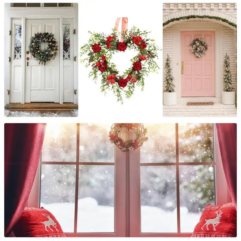 Heart Flower Wreath Valentines Day Decorations Wreath Red Rose Heart Wreath Floral Rose