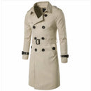 Mens Spring Autumn Windbreak Overcoat Long Trench Coats with Belt Male Pea Coat Double Breasted