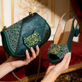 Elegant Women's High Heel Shoes and Rhinestone-Embellished Bag Set - Perfect for Any Occasion
