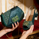 Elegant Women's High Heel Shoes and Rhinestone-Embellished Bag Set - Perfect for Any Occasion