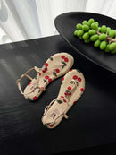 Summer Shoes Wedges Low Heels Emboridery Sweet Gladiator Flip Flops Elegant Women Sandals