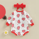 Newborn Baby Girl Jumpsuit Valentine’s Day Outfits Clothes Long Sleeve Star Heart Print Romper with Headband Set