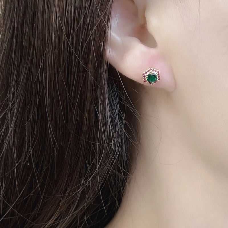 Studs Earrings Hexagon Hand-set Jewelry For Women Playful Look Gift 925 Sterling Silver