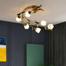 Nordic Room Apartment Chandelier Floral Wedding Pastoral Green Leaf Flower Glass Led Pendent Lamp