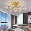 Modern chandelier in a bedroom with large windows and a cityscape view, Obroi