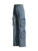 Women Denim Pants Multi Pocket Straight Jeans High Waist Loose Casual Long Denim Trousers Spring Autumn