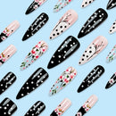 24pcs Wintersweet Press on Nails Black White Nail Tips for Girl Women Wearable Long Almond False Nails