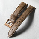 Handmade Head Layer Leather Strap 19 20 21 22MM Brown Black Leather Strap Bronze Watch Buckle