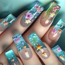 Flower Press on Nails Press on Nails Fish Sea Press on Nails Seashell Nails Ballet Tips False Nails Press on Gradient