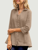 Women Shirt Lapel Neck 3/4 Sleeve Solid Tops Summer Casual Elegant Blouse Female Streetwear Loose Chemise