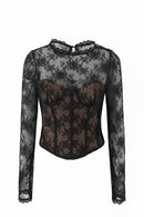 Black lace long-sleeve top on a white background, Obroi