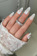 24Pcs/Set Long almond Lace pattern design Press on Nails tip Bow with pearl design translucent Acrylic
