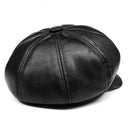 Woman Red Hat Real Leather Genuine Leather Baker Ladies Octagonal Eight-panel Cap