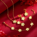 Women Light Luxury Super Flash Plum Blossom Set Female Plum Blossom Bracelet Necklace Earring Set