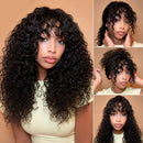 4x2 Minimalist Lace Shaggy Curly Wig With Bangs & Drawstring Human Hair Glueless Wig Ready To Wear