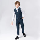 Child Formal Navy Suit Set Boy Piano Host Wedding Party Photography Costume Kids Blazer Vest Pants Bowtie