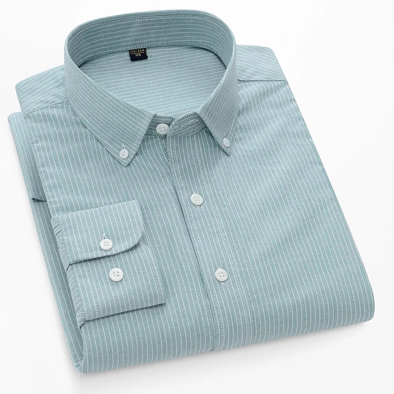 Striped Men Casual Shirts Pure Cotton Full Sleeve Button Collar Soft Male Business Shirt Autumn Spring