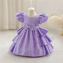Dresses Plaid Flower Girls Elegant Birthday Gown With Bow Children Birthday Frocks 0-4 Years