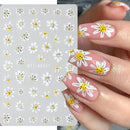 White Flowers Nail Stickers Summer Small Daisy Floral Leaves 3D French Line Nail Art Decorations Self-Adhesive Slider Manicure