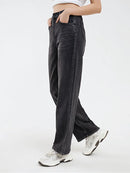Women's Loose Jeans High Waist Zipper Fly Ladies Wide Leg Denim Trousers