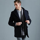 Autumn and Winter Trench Coat Men's Casual Slim Wool Men Lapel Medium Long Trench Coat